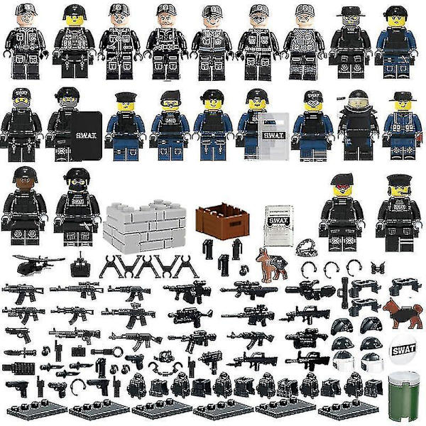 22 kpl Sotilaspoliisi Rakennuspalikat Minifiguuri Tee-se-itse Pieniä Osia Koottu Nukke Koristeet Pojat Koulutuslelut