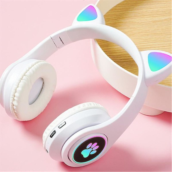 Wireless Bluetooth Headset, Cute Cat Ear Shape, Cat Ear Indepen WHITE
