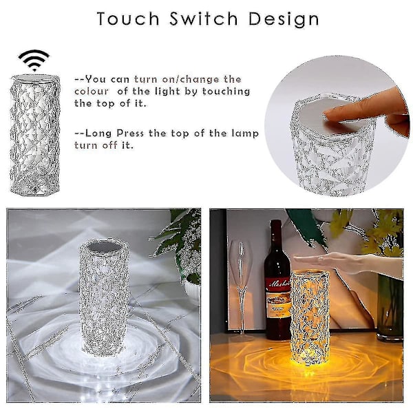 Crystal Diamond Table Lamp, 16 Colors Usb Charging Touch Lamp Bedside Night Light With Remote Control