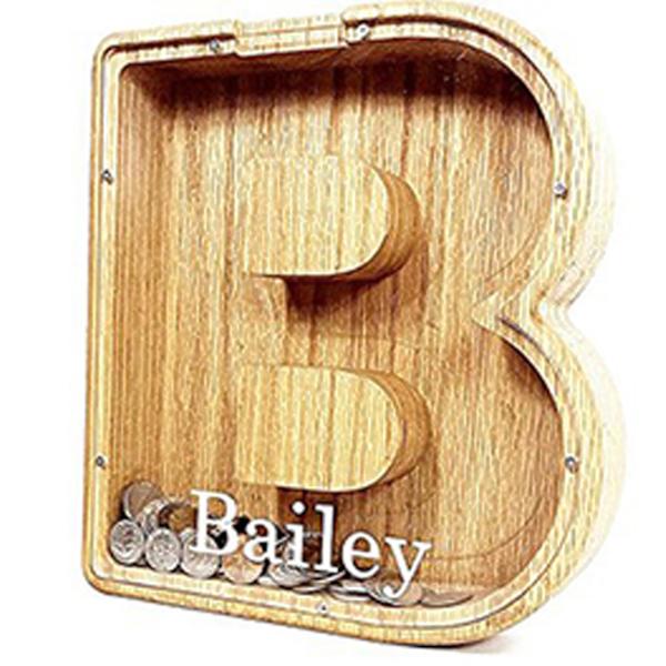 Wooden Monogram Piggy Bank Capital Letter Money Bank Initials Piggy Bank Birthday Gift For Kids A-z B