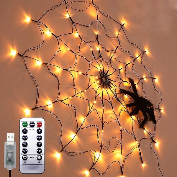 Halloween Spider Web Lights With Controller,for Party Yard Bar Haunted House white