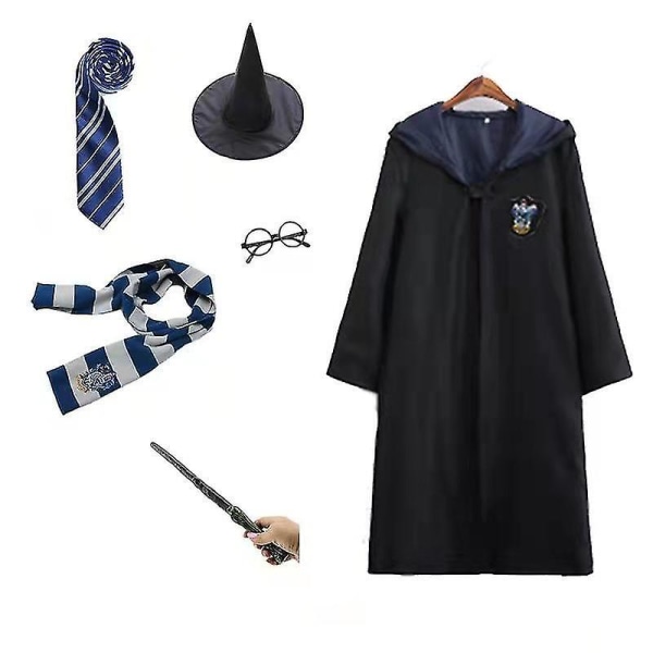 Harry Potter 6pc Set Magic Wizard Cosplay Fancy Dress Cape Cloak Costume Blue 125CM