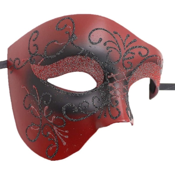 1pc Masquerade Mask Retro Phantom Of The Opera One Eye Half Face Costume, Half Face Phantom Mask (red Pattern)