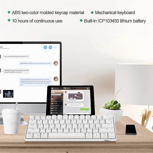 Bluetooth / Wired Mechanical Keyboard, Rk61 Wired / Wireless Bluetooth Dual Mode Backlit Mechanical Keyboard For Tablet / Phone / Desktops / Laptops(w