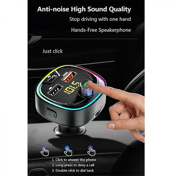 Bluetooth FM -lähetin autoon, QC3.0 & 7 värin LED-taustavalaistu autoradio Bluetooth -sovitin musiikkisoitin handsfree-autosarja SD-korttipaikalla
