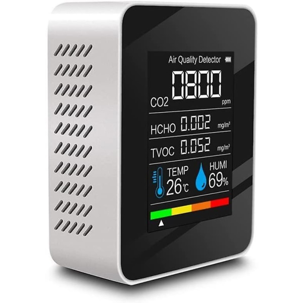 Air Quality Detector Multifunctional Carbon Dioxide Co2 Tester Tvoc Hcho Value Electricity Quantity Temperature Humidity Display Functionwhite
