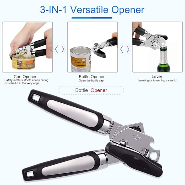 3-in-1 Manual Can Opener Food Grade Stainless Steel Handy Can Bottle Openers