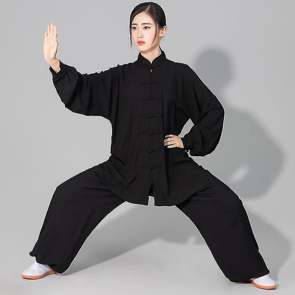 Men's And Women's Soft Cotton Tai Chi Clothes, Kung Fu Martial Arts Clothes black XXL