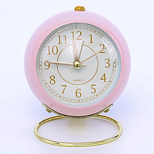 Battery Operated Alarm Clock With Round Shape Metal Case,no Ticking Analog Quartz, Simple Operation For Bedroom/travel/desk/kidspink