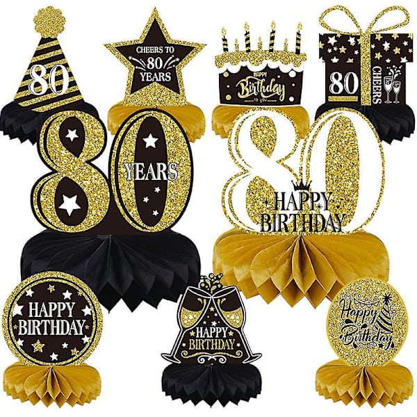 Black Gold Age Birthday Themed Desktop Honeycomb Birthday Party Decoration Supplies Ornaments 80 age