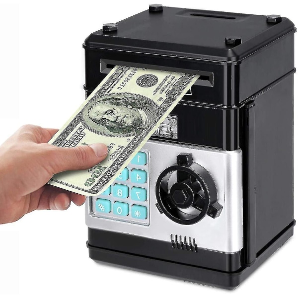 Electronic Piggy Bank Safe Atm Password Cash Box Automatic Deposit Banknotes Gifts Birthday Gifts High Quality Black