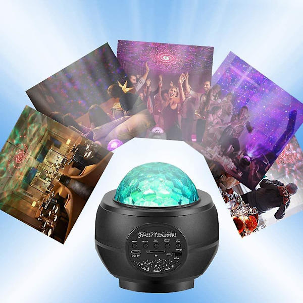 Star Projection Night Light, Bluetooth Speaker, Led Galaxy Ocean Wave Projection Light Rotating Sound Activation Star Projection Light (black)