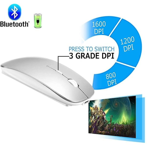 Rechargeable Bluetooth Wireless Mouse For Macbook/macbook Air/pro/ipad Silver