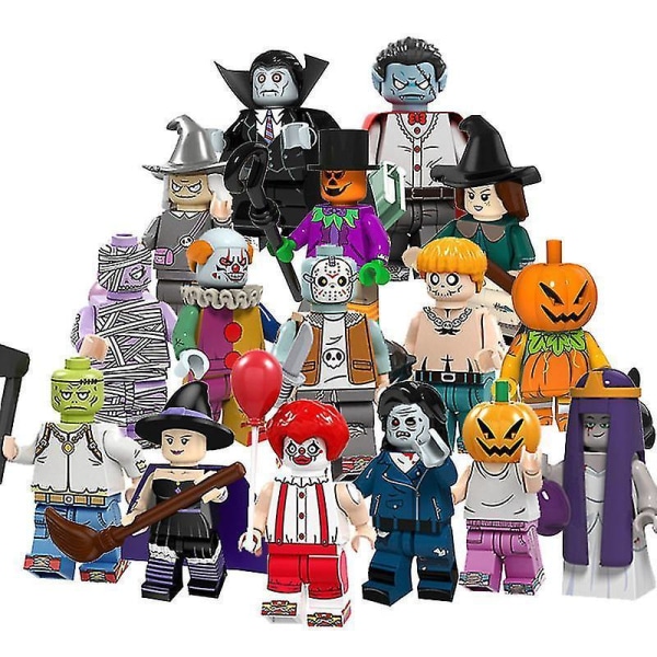 16pcs Halloween Series Minifigures Pumpkin People Zombies Vampire Witch Children's Puzzle Assembling Building Block Toys