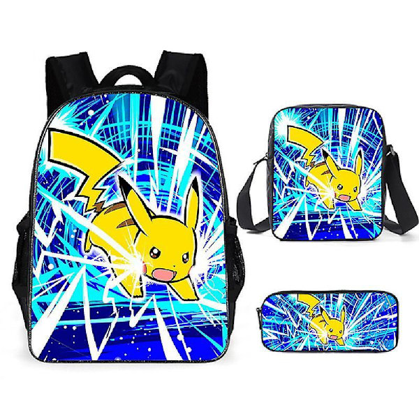 3pcs Pokmon Schoolbag Pikaqiu Backpack Polyester Comfortable Lightening Children's Bag 8