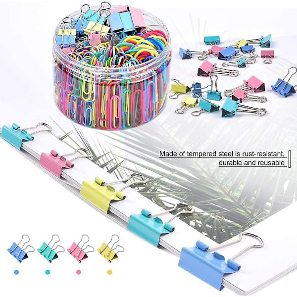 Binder Clips Paper Clips, Sopito 300pcs Colored Office Clips Set with Paper Clamps Paperclips Rubber