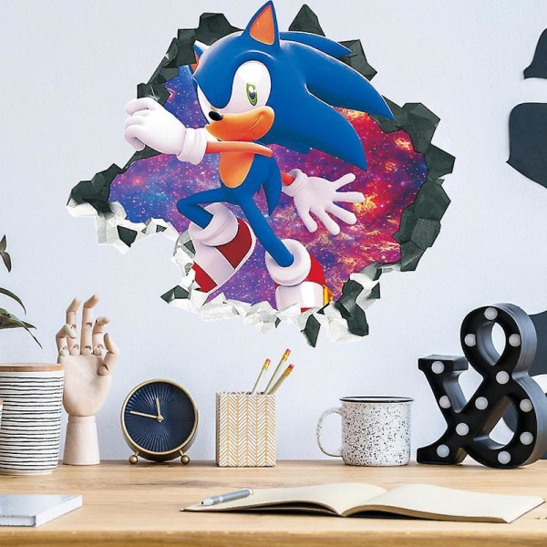 Sonic The Hedgehog Wall Sticker Kids Room Graffiti Decoration 3d Broken Wall Cartoon Game Sticker Removable Pvc-jex90050:47cm*47cm JBW9593 68*46cm