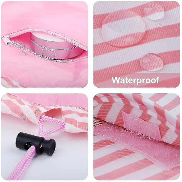 Large Capacity Lazy Makeup Toiletry Bag Drawstring Portable Travel Casual Waterproof Quick Pack Magic Makeup Storage Bag For Women Girls pink and white