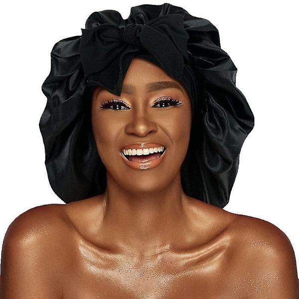 Silke Bonnet Satin Bonnet Til Søvn Bonnet Med Bånd Nat Hætte navy blue