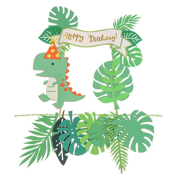 Dinosaur Theme Green Leaf Dinosaur Birthday Cake Toppers Set Cake Banner Dessert Forest For Babyshower Party Supplies Decoration green leaf pull flag