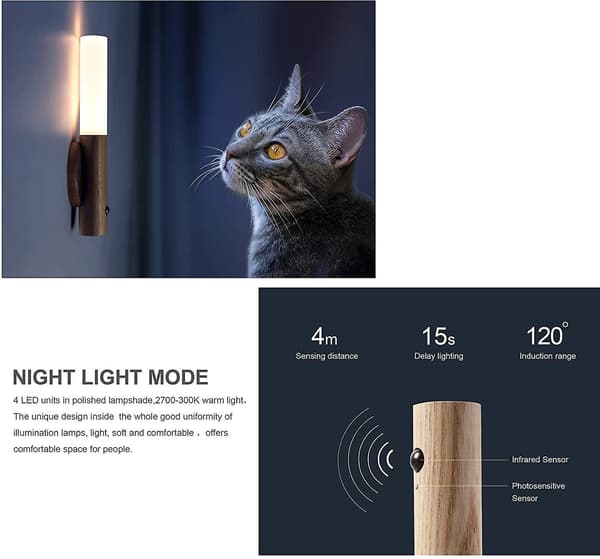 Usb Charging Smart Body Sensor Night Light, Motion Sensor Night Light, Corridor Wall Induction Lamp Ash Wood Night Light