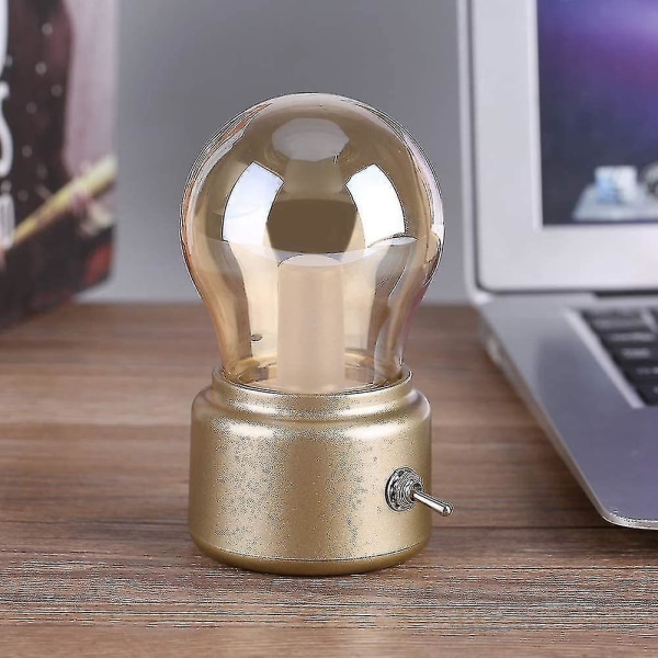 Retro LED Natlampe USB Genopladelig Bordlampe Sengelampe til Soveværelse, Gang, Køkken, (guld)