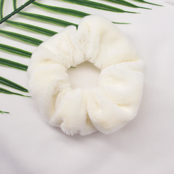 Women Girls Furry Elastic Ponytail Holders Soft Plush Ties Rope Hair Accessories Light Pink