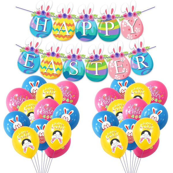 Easter Pull Flag Latex Balloons Set Egg Bunny Print Paper Banner Happy Easter Decoration D