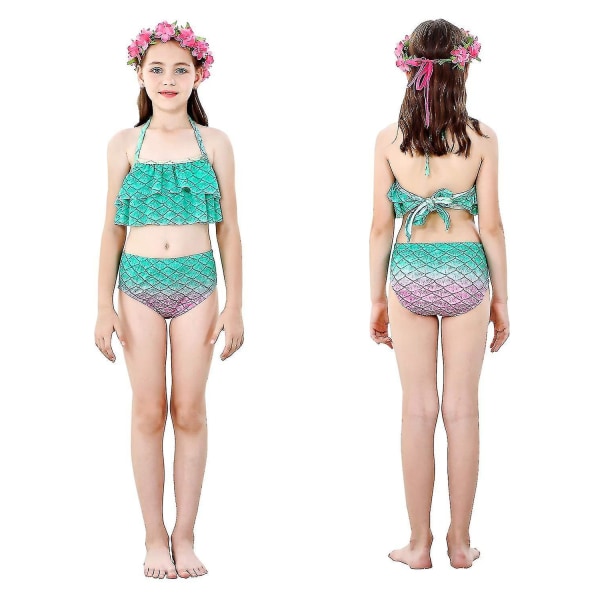 Kids Girls Mermaid Tail Bikini Set Swimwear Swimsuit Swimming Costume Included Garland Headband Color 2 8-9Years