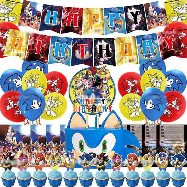 Sonic The Hedgehog Kids Happy Birthday Party Latex Balloons Banner Cake Toppers Invitations Decor Set