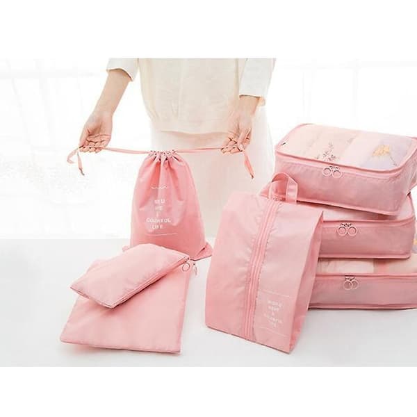 7pcs Waterproof Packing Compression Clothes Storage Bag Travel Insert Case Set Creamy white