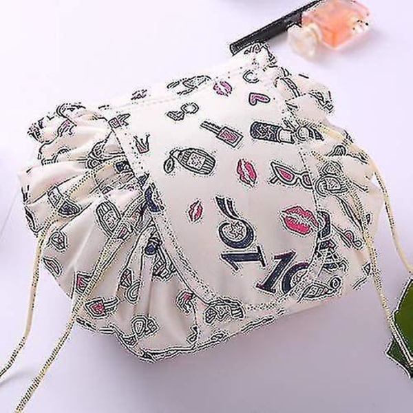 Large Capacity Lazy Makeup Toiletry Bag Drawstring Portable Travel Casual Waterproof Quick Pack Magic Makeup Storage Bag For Women Girls Beige