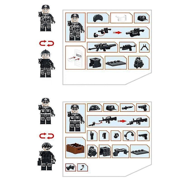 6pcs Swat Police Salon Building Blocks With Weapons, Bulletproof Vests, Police Dog Equipment, Minifigures, Children's Assembling Toys