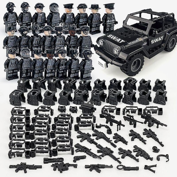 22pcs Black Swat Police Jeep Car Minifigure Toy Mini Figures Kids Gift