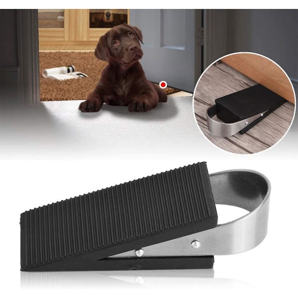 Rubber Door Wedge 4 Pack Heavy Duty Rubber Door Stop With Steel Handle Non-slip Door Jammer,black