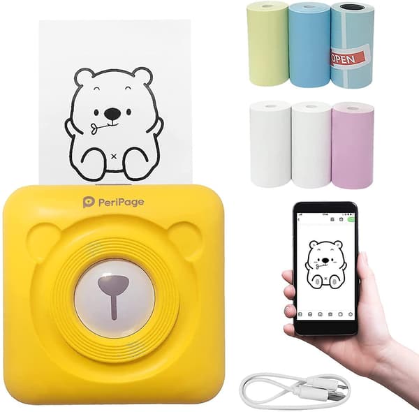 Smart Photo Printer, Mini Thermal Printer, Instant Sticker Printer, Small Smart Phone Printer For Ios And Android Phones, With 6+1 Printing Paper Roll