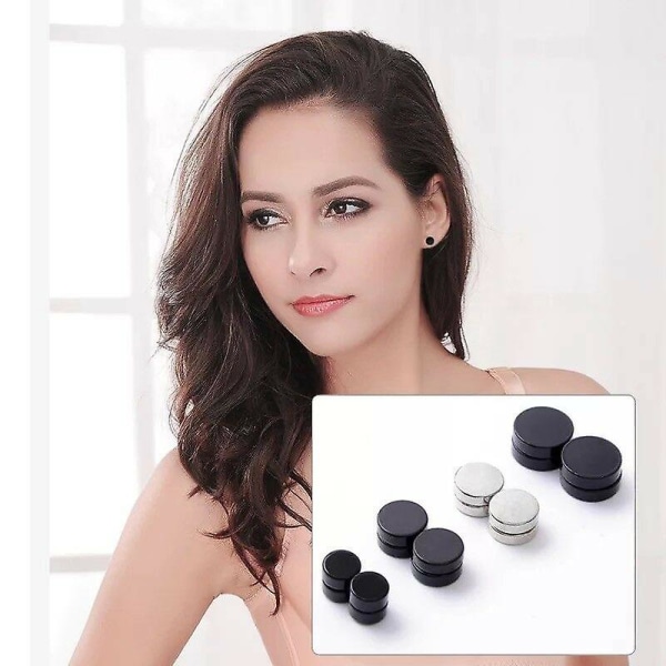 Magnetic Earrings Gothic Stainless Steel Round Ear Stud  Black Unisex 6/8/10/12mm 8mm