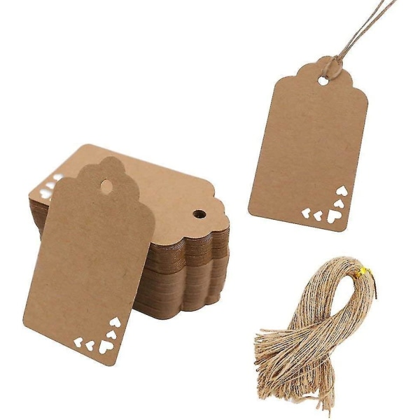 Kraft Paper Tags, 100 Pcs Heart Kraft Paper Gift Tags Craft Hang Tags With Free 100 Root Natural Jute Twine For Gifts