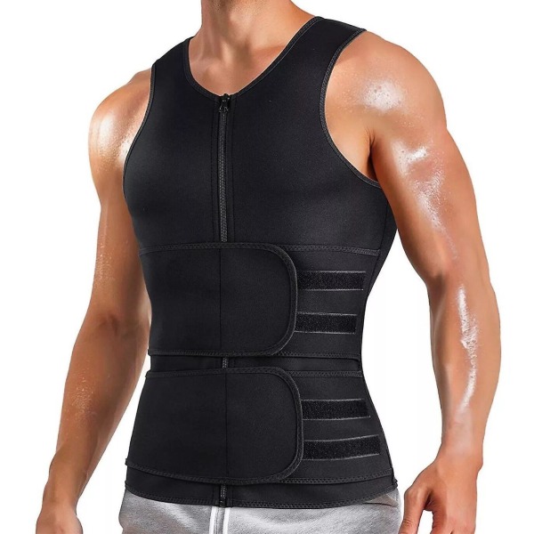 Men Body Shaper Waist Trainer Sauna Vest Double Belt Abdomen Slimming Sweat Vest Fitness Belt M