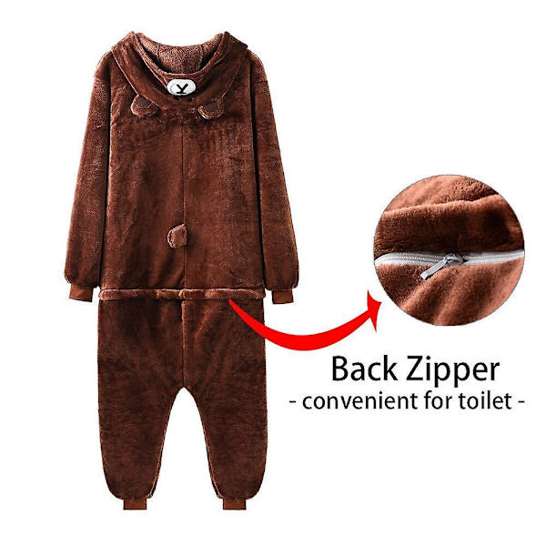 Bear Onesie Women Men Kigurumis Animal Pajama Cartoon Slippers Festival Homewear Winter Warm Suit Zipper Button Overalls L