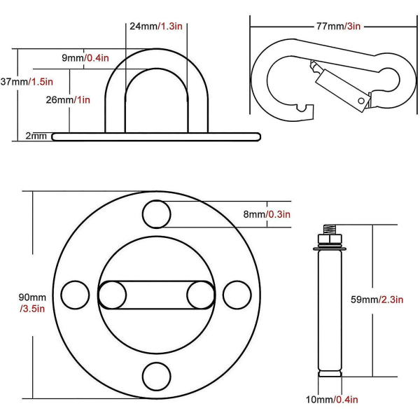 Ceiling Hook, Wall Mount Hook For Hanging Hammock, Yoga, Hanging Chair And Punching Bag, 500kg Capacity Stainless Steel Trainer Hanging Kit With Carab