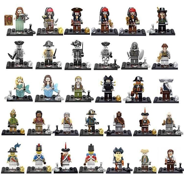 Caribbean Full Set Of Building Blocks Minifigure Captain Jack Salazar Mermaid Doll Toys 32 Piece Set