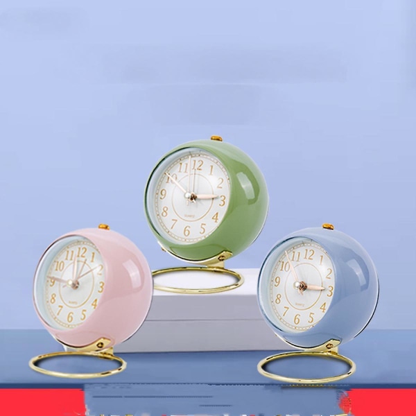 Battery Operated Alarm Clock With Round Shape Metal Case,no Ticking Analog Quartz, Simple Operation For Bedroom/travel/desk/kidspink