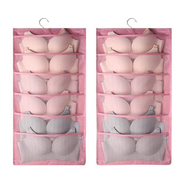 Double-side Hanging Underwear Organizer Hanging Underpants Bra Socks Storage Bag Pink D