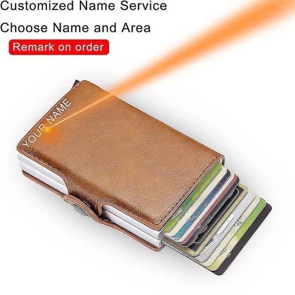 Top Quality Rfid Wallet Men Money Bag Mini Purse Male Aluminium Card W Brown(Name Service)