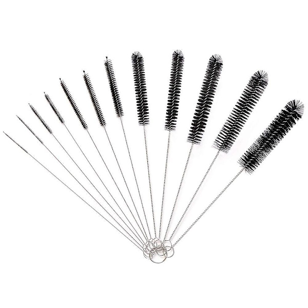 Cleaning Brushes, 12 Piece Set 24 Cm Long Brushes, Bottle Cleaning Brushes, Milk Hose Brush, Nylon Hose Brush Set Compatible With Teapot Nozzle, Espre Black