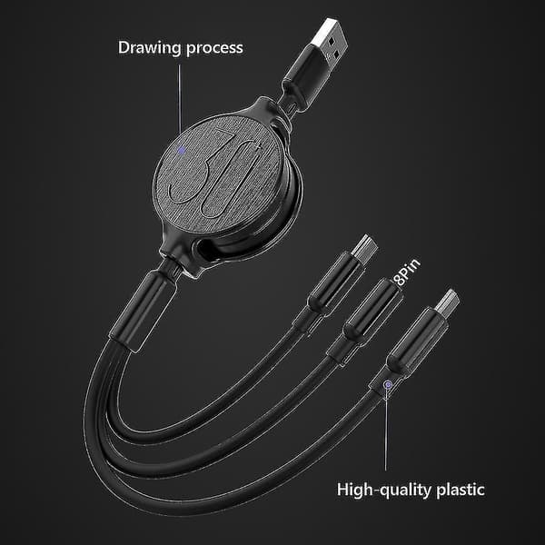 3-in-1 sisäänvedettävä Micro USB Type-C 3A pikalatauskaapeli iPhone Androidille Blue
