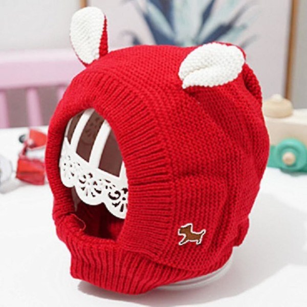 Pet Dog Knit Beanie Hat Head Cover Rabbit Ear Warm Puppy Cap Red