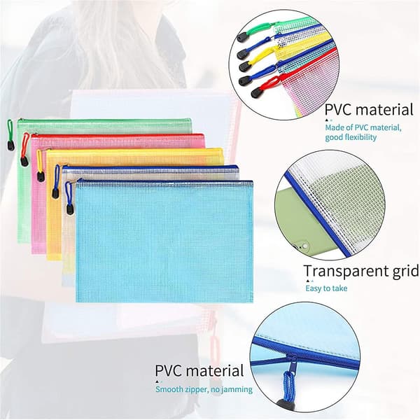 15 Pieces Document Pocket A3 + A4 + A5, File Pockets With Zipper, Mesh Plastic