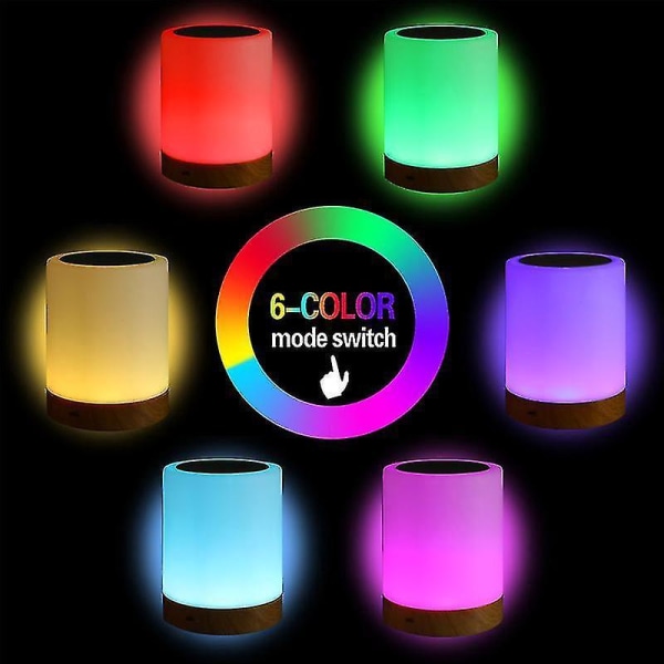 Dimmable Led Colorful Creative Wood Grain Charging Night Light Bedside Table Lamp Atmosphere Light